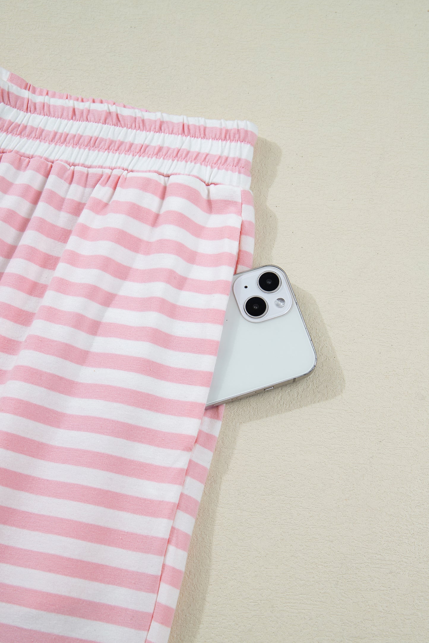 Rose Stripe Drop Shoulder Round Neck Top and Buttoned Straight Pants Two Piece Set