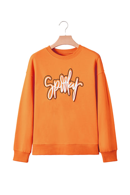 Grapefruit Orange Spooky Graphic Halloween Crew Neck Holiday Sweatshirt