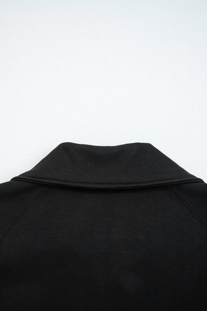 Black Zip Collar Long Sleeve Top Drawstring Pants Set