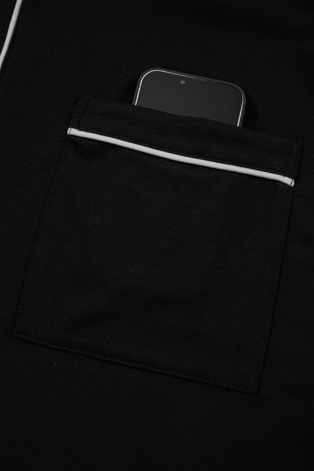 Black Contrast Trim Hooded Lounge Cardigan and Pants Set