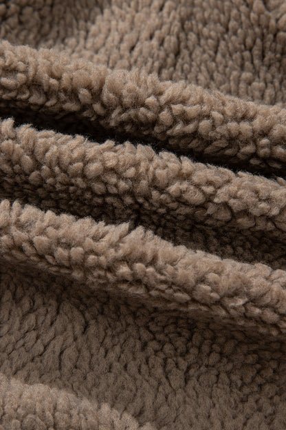 Brown Sherpa Leopard Print Flap Pocket Collared Button Up Jacket