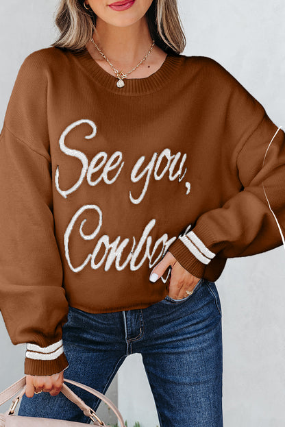 Coffee See You Cowboy Embroidered Western Graphic Sweater