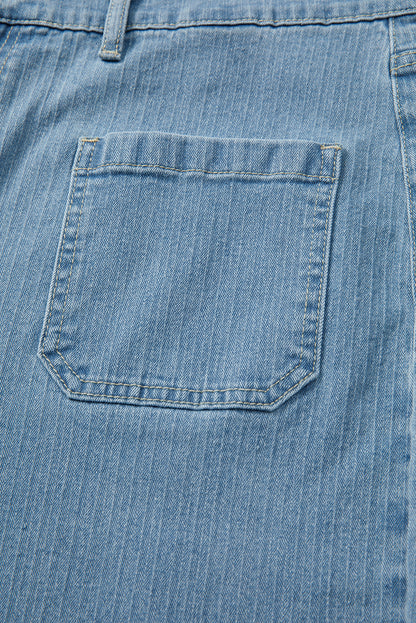Dusk Blue Patched Pocket Textured Wide Leg Plus Size Jeans