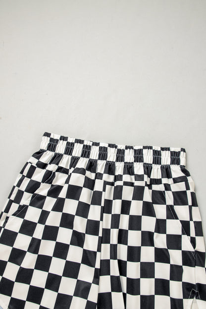 Black Checkered Print High Waist Casual Shorts