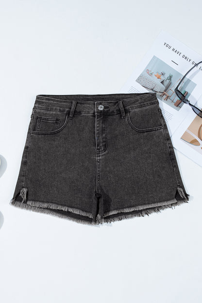 White Raw Hem High Waist Denim Shorts