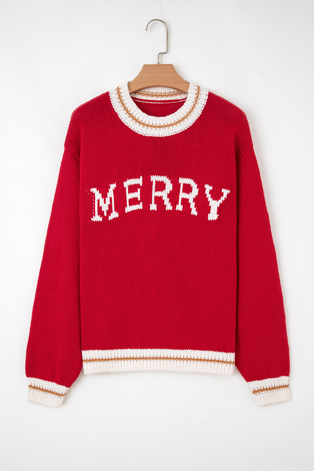 Fiery Red MERRY Color Block Edge Drop Shoulder Cozy Sweater