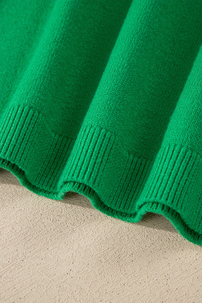 Bright Green Shiny Lucky Striped Flutter Sleeve Round Neck Sweater