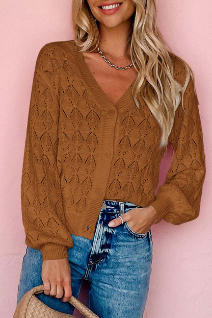 Brown Lightweight Buttoned Front Crochet Cardigan