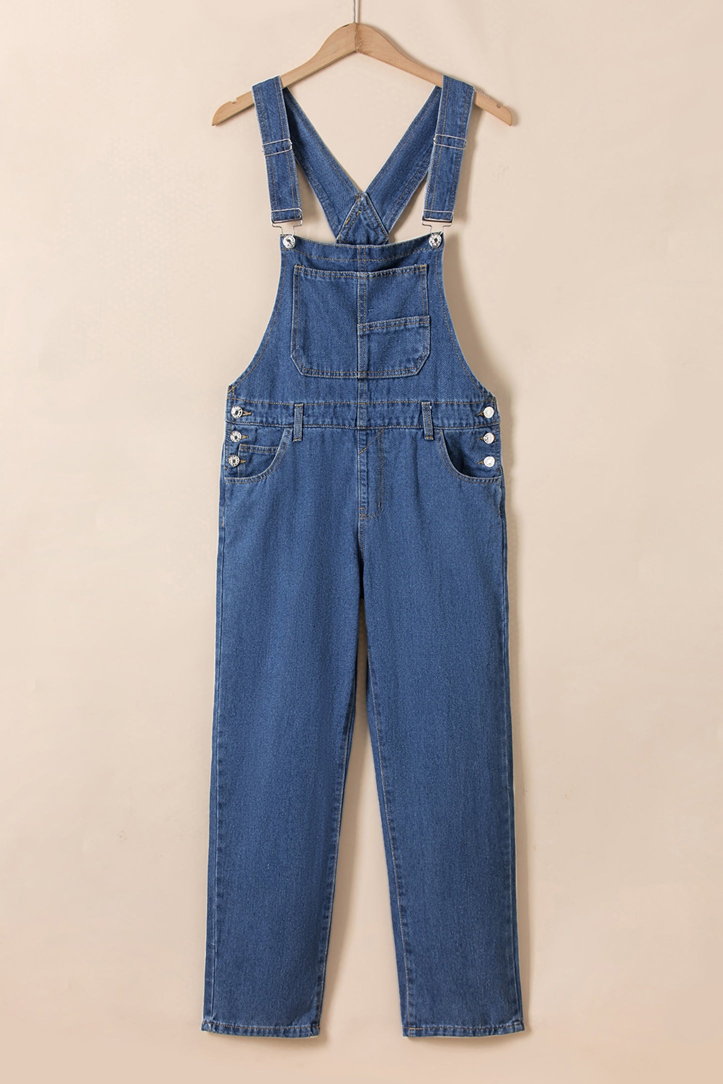 Dark Blue Retro Bib Pocket Buckle Straps Casual Denim Jumpsuit