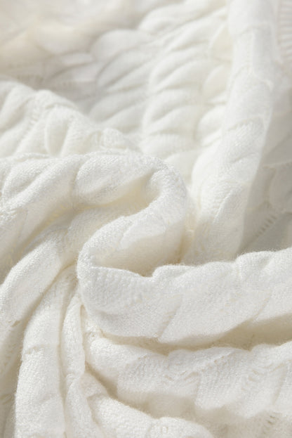 Straw Yellow Fish Scale Textured Knit Ribbed High Neck Short Sleeve Sweater