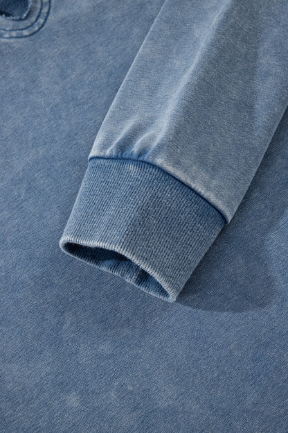 Red Dahlia Lace Patchwork Detail Notched Neck Mineral Wash Baggy Sweatshirt