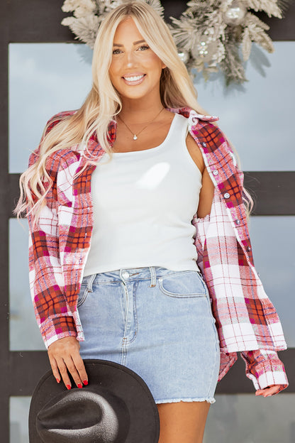 Rose Christmas Plaid Casual Flannel Shacket