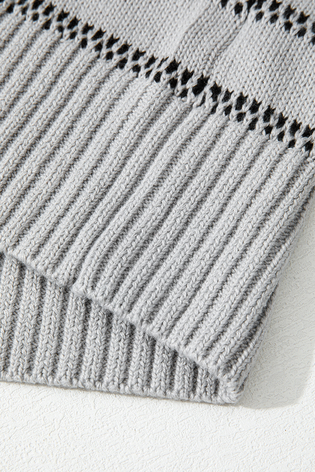 Gray Stripe Button Front Ribbed Trim Short Cardigan