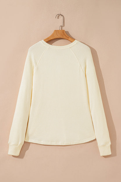 Oatmeal Textured Knit Half Buttons Henley Top