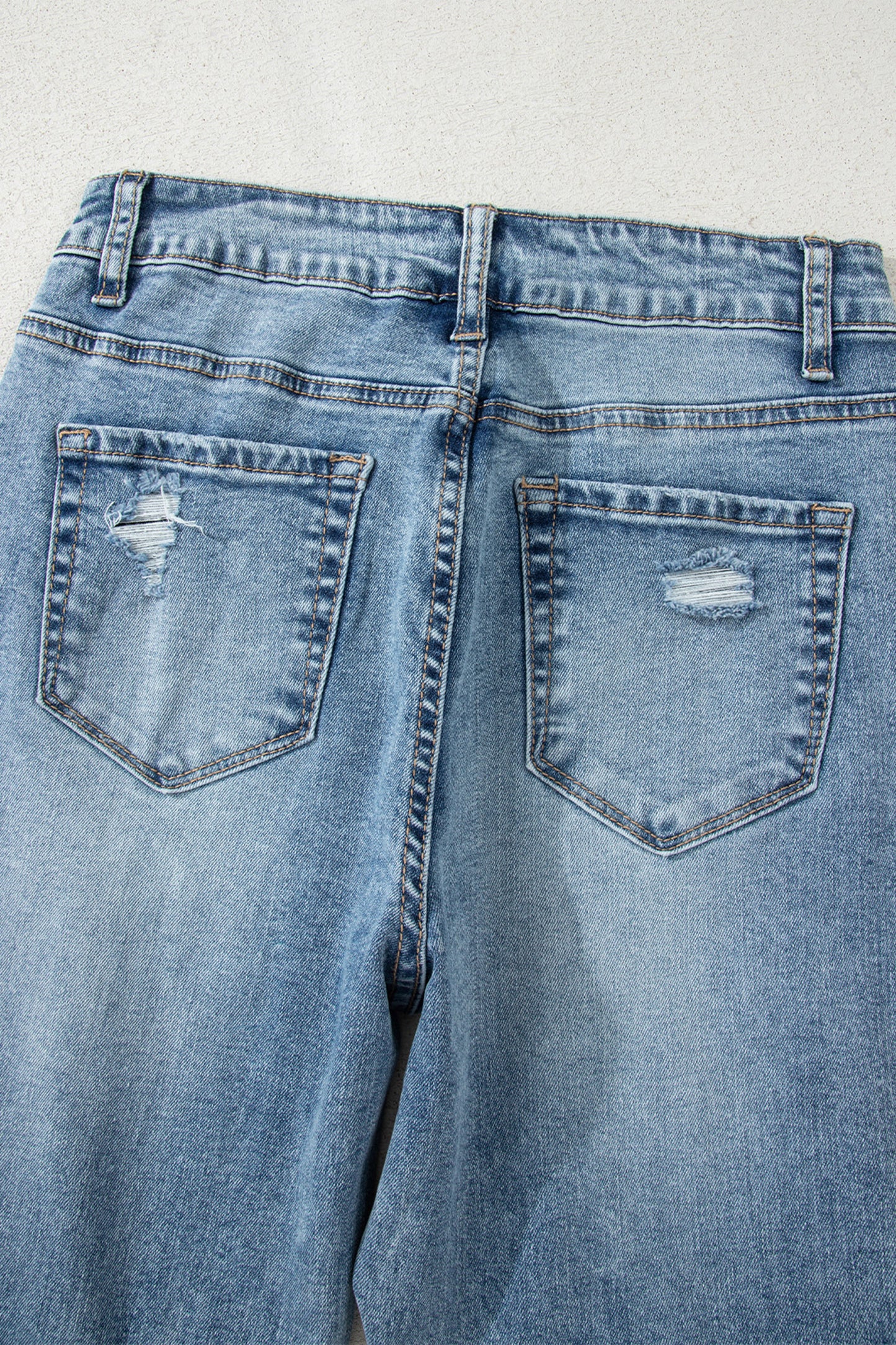 Myosotis Raw Hem Ripped Open Knee Fit Flare Jeans