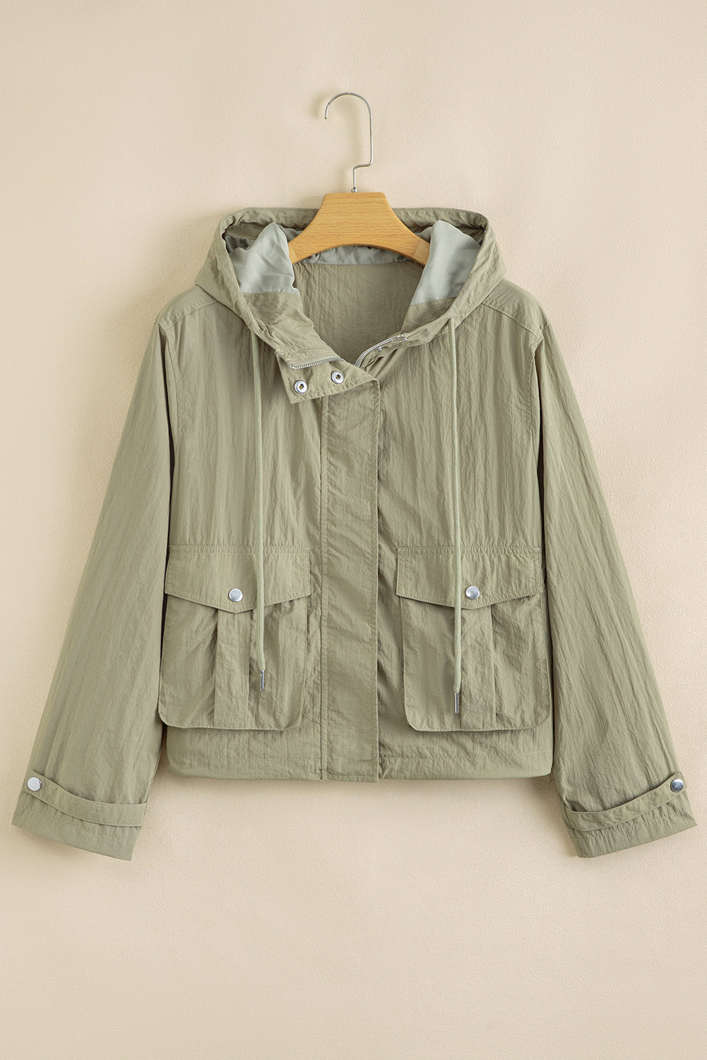 Laurel Green Zipped Pocket Cropped Hooded Utility Jacket