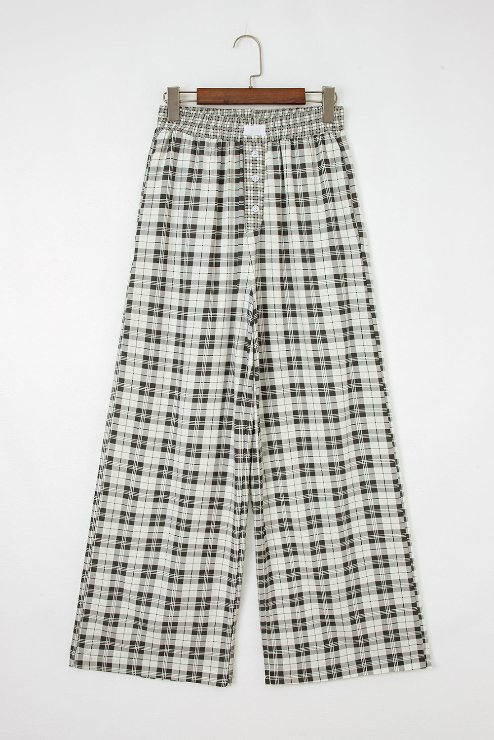 Gray Plaid Wide Leg Casual Pants