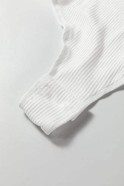 Black Ribbed Long Sleeve Crew Neck Solid Color Bodysuit