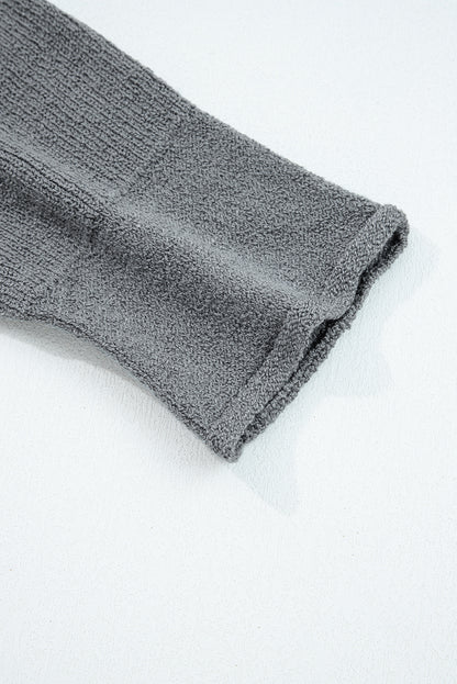 Medium Grey Raw Edge Uneven Hem Patchwork Drop Shoulder Sweater