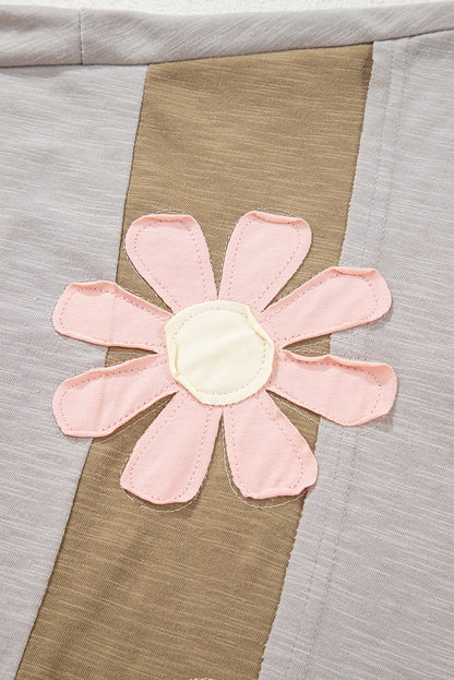 Green Flower Patched Exposed Seam Bracelet Sleeve Oversized T Shirt