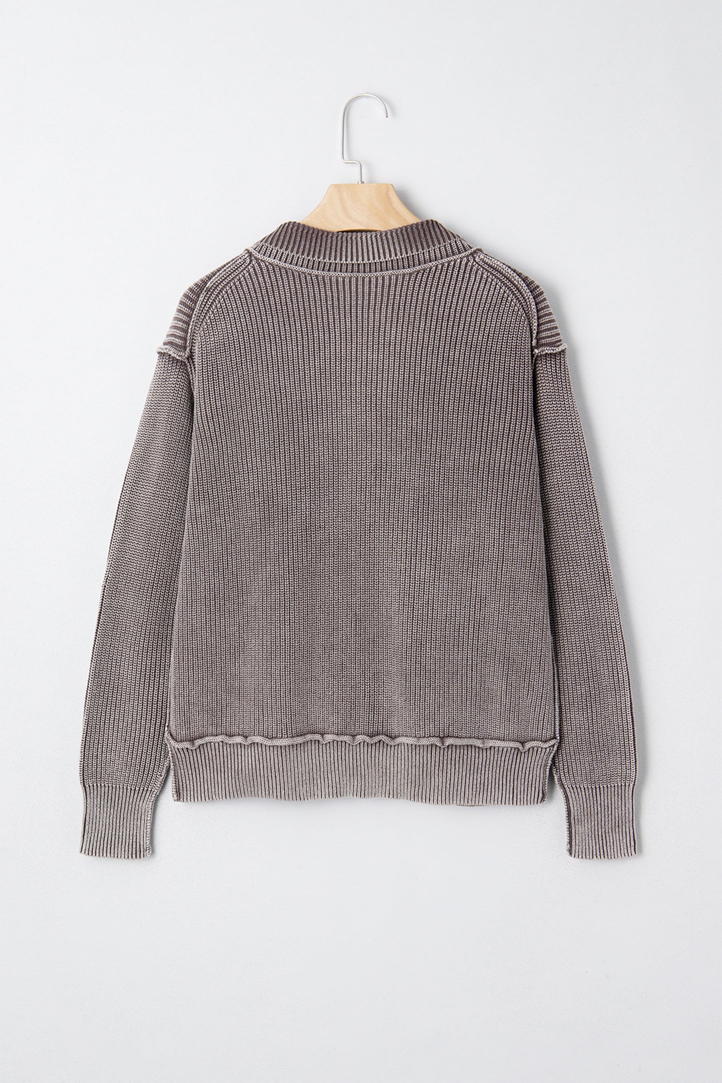 Chestnut Mineral Wash Exposed Seam Patchwork Knit Open Sweater Cardigan