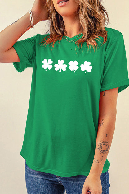 Bright Green St Patricks Day Clover Printed Casual T Shirt