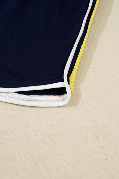 Bluing Colorful Striped Accent Varsity Long Sleeve Pullover and Shorts Matching Set