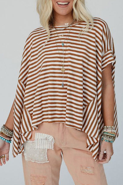 Black Stripe Batwing Sleeve Crewneck Oversized Top