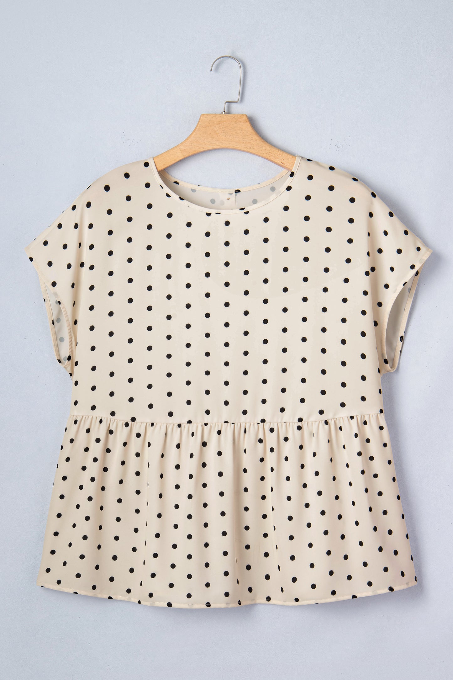 Apricot Plus Size Polka Dot Print Button Detail Short Sleeve Babydoll Blouse