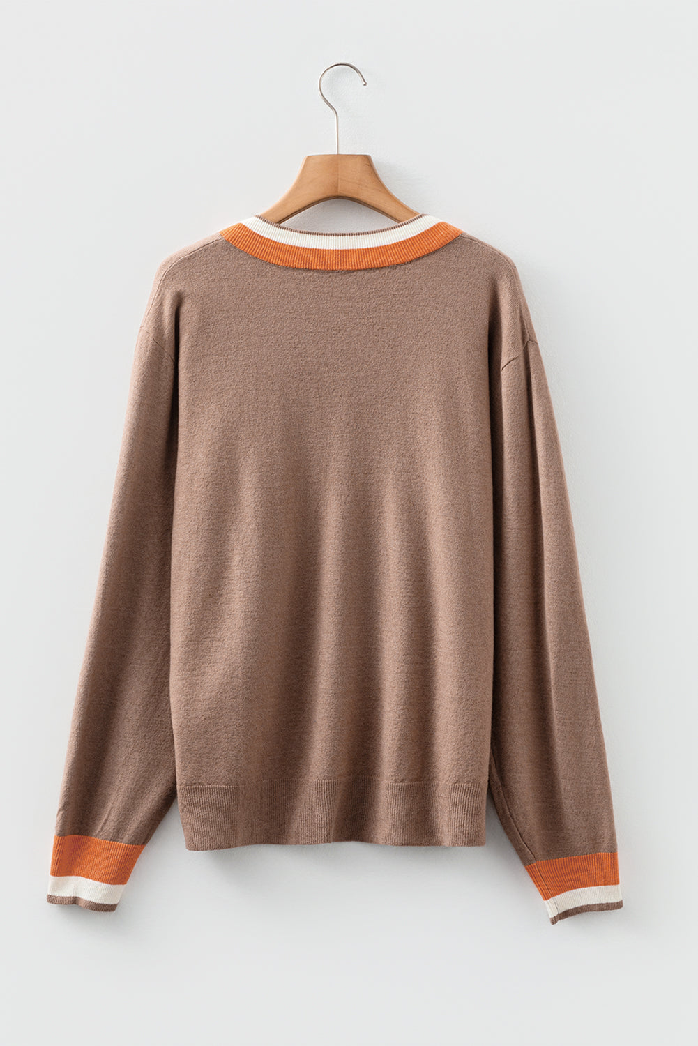 Black Contrast Striped Trim V Neck Varsity Sweater