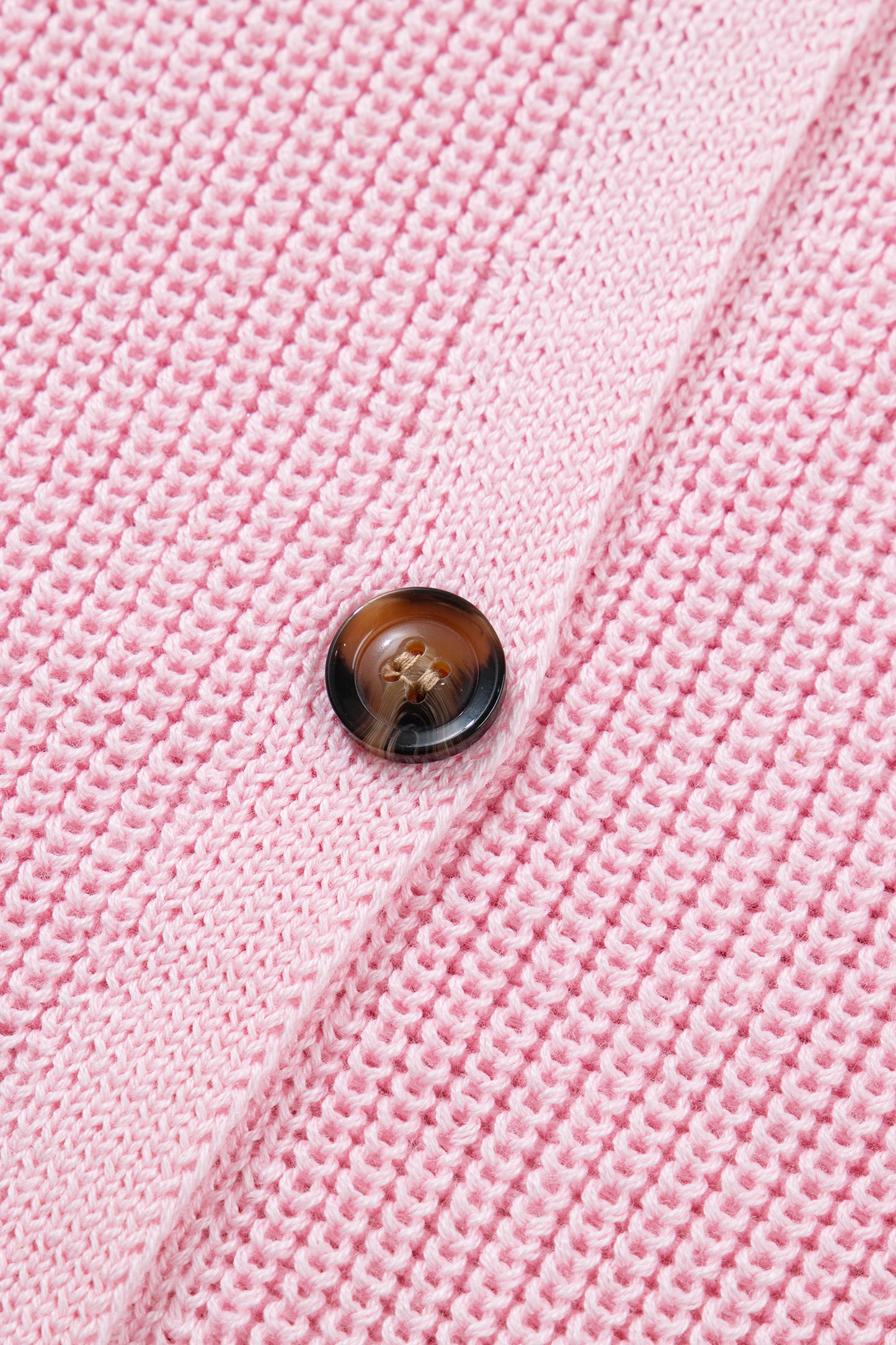 Pink Solid Color Knit V Neck Button Front Sweater Vest