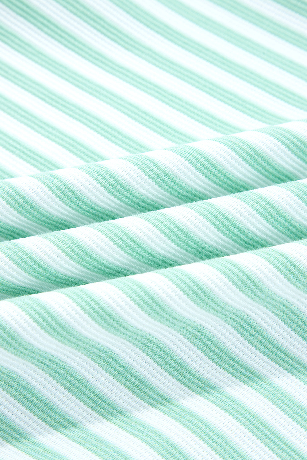 Green Stripe Quarter Zip Collar Pullover Long Sleeve Top