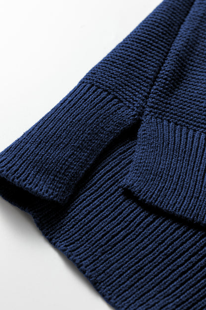 Dirty blue Solid Color Front Seam Drop Shoulder Loose Sweater