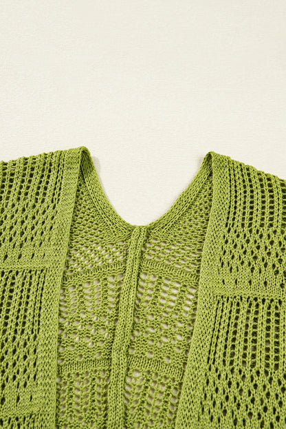 Spinach Green Oversize Crochet Knit Open Cardigan