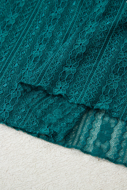 Evergreen Sheer Lace Balloon Sleeve Babydoll Blouse