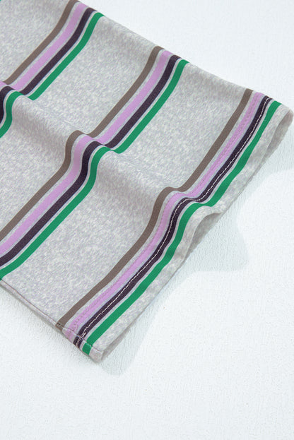 Purple Stripe Oversize Drop Shoulder Long Sleeve Casual Top