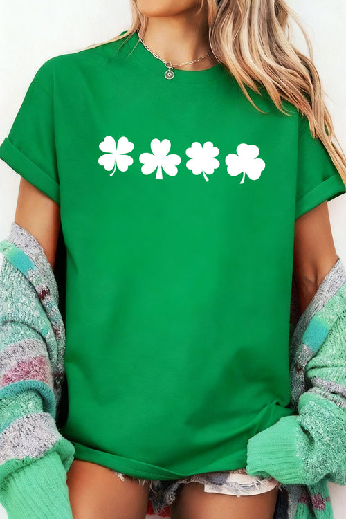 Bright Green St Patricks Day Clover Printed Casual T Shirt