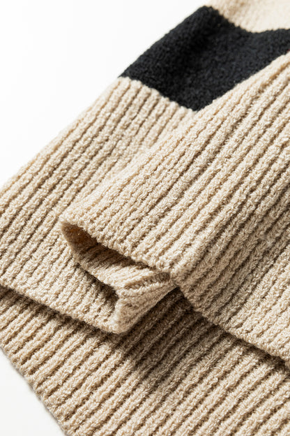 Black Stripe Drop Shoulder Sleeve Patchwork Baggy Sweater