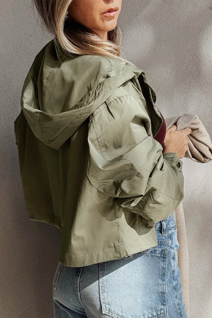 Laurel Green Zipped Pocket Cropped Hooded Utility Jacket
