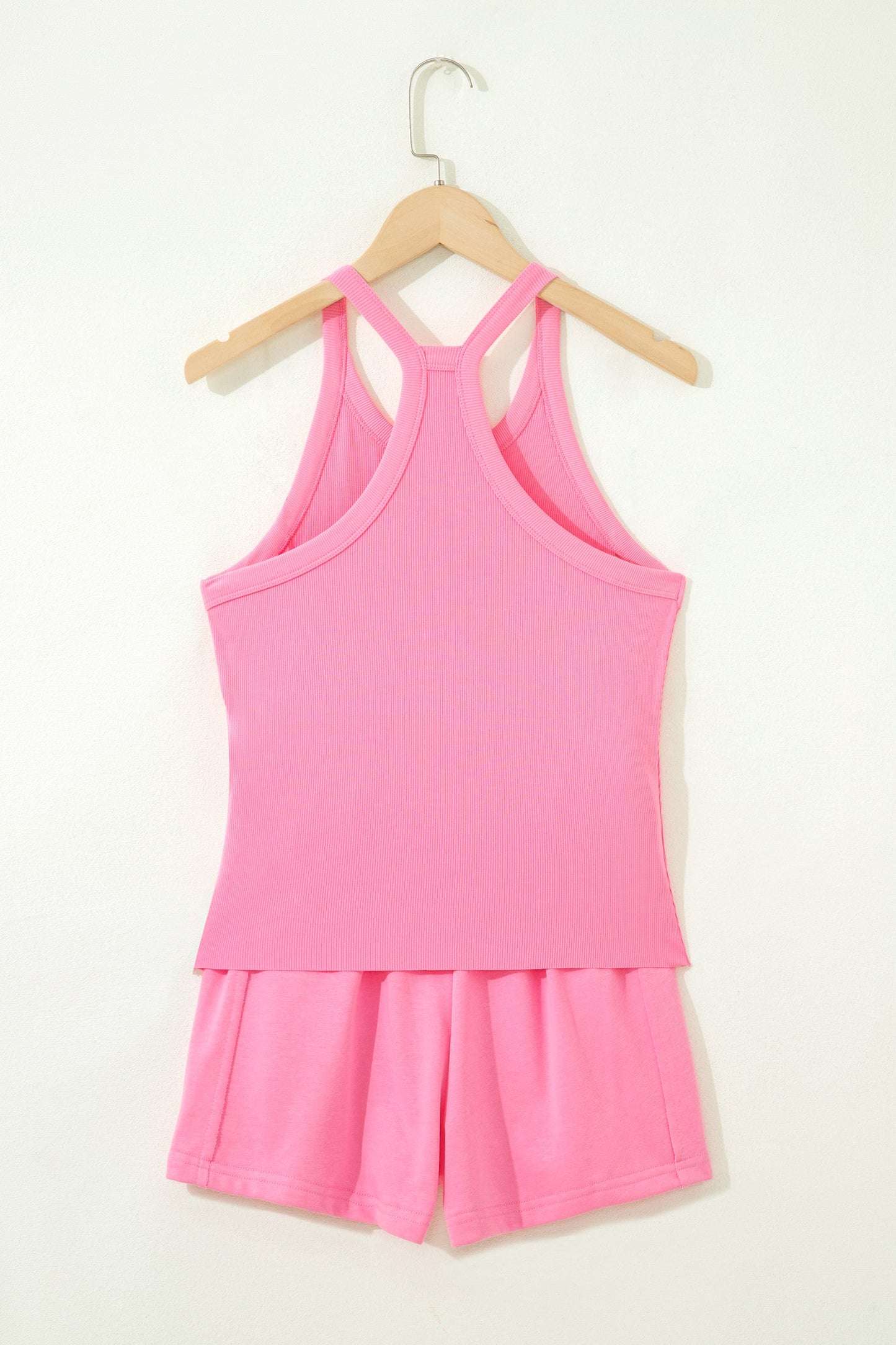 Sky Blue Slim Tank Top Elastic High Waist Shorts 2pcs Outfit