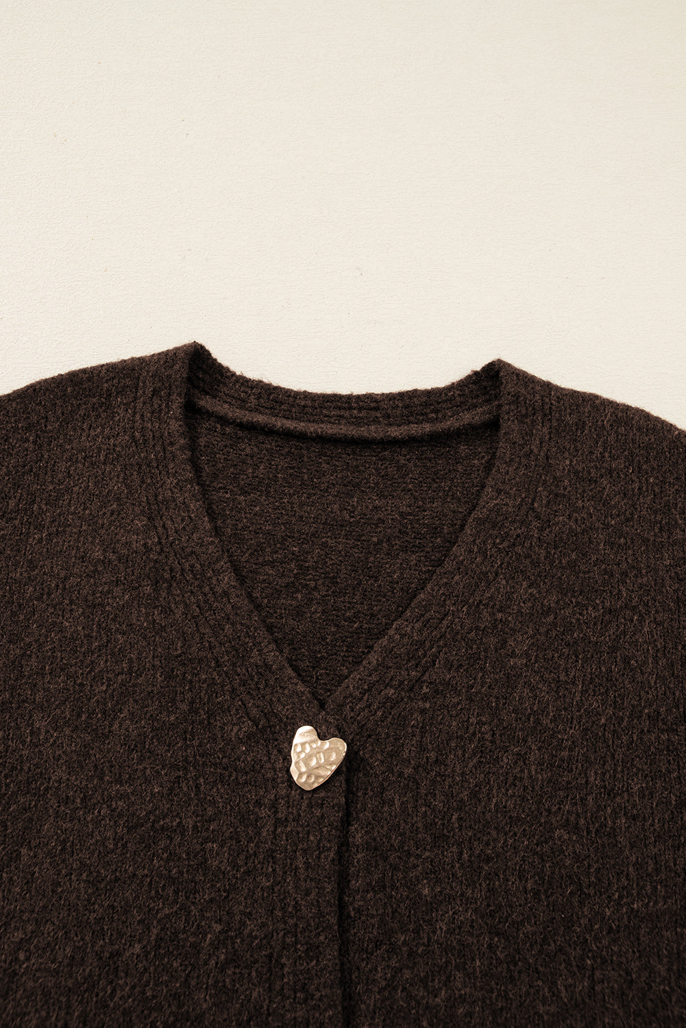 Chicory Coffee Heart Metal Button V Neck Cardigan Sweater