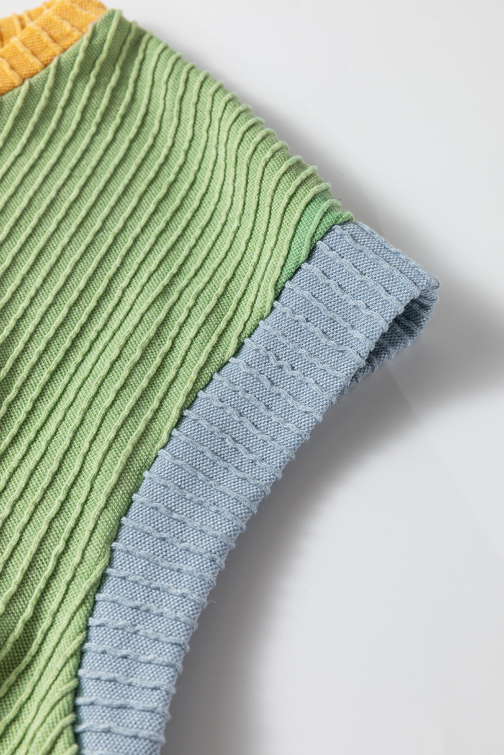 White Color Block Corded Knit Crew Neck Tee