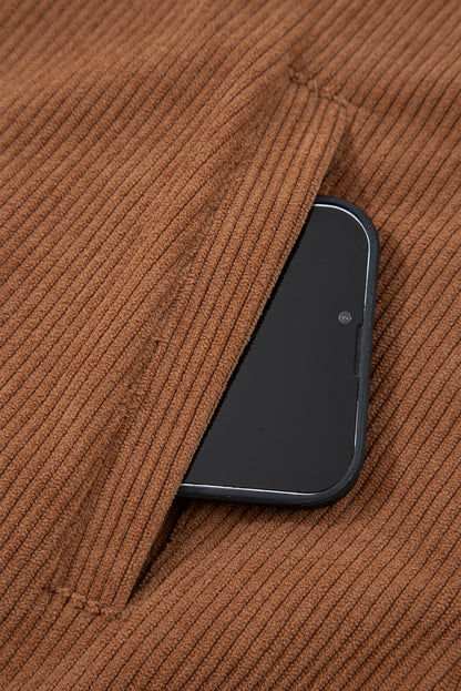 Cinnamon Fleece Lined Buttoned Flap Pockets Corduroy Jacket