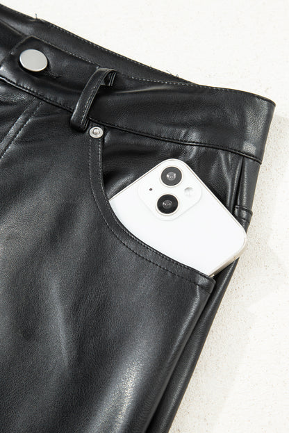 Black Faux Leather Side Slit Maxi Skirt