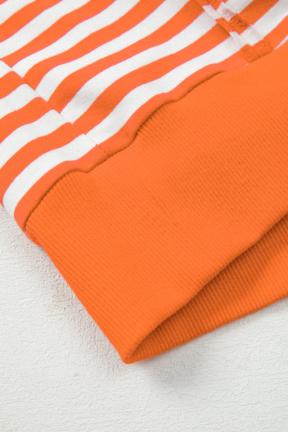 Red Stripe Exposed Seam Drop Shoulder Casual Pullover Top