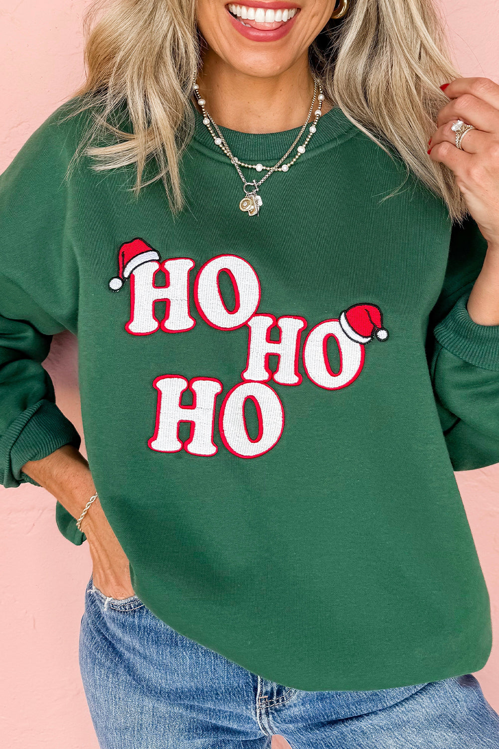 Evergreen Embroidered Letter Graphic Christmas Fashion Sweatshirt