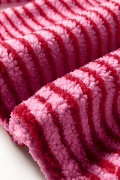 Pink Stripe Quarter Zip Fleece Oversize Sweatshirt