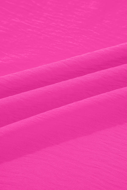 Bright Pink Frilled V Neckline Bracelet Sleeve Crinkled Blouse