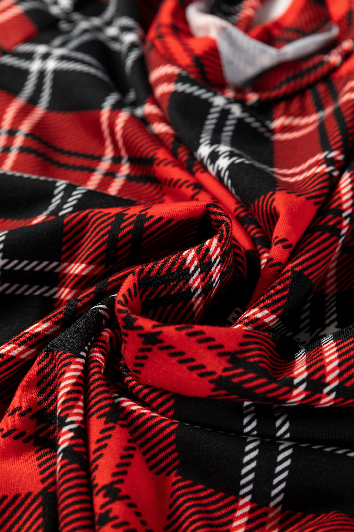 Red Festive Plaid Print Round Neck Long Sleeve and Pants 2 Piece Lounge Set