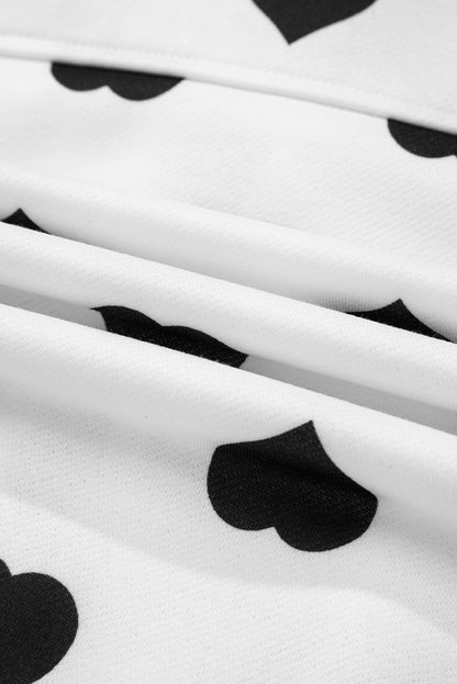 White Double Flap Pocket Heart Print Collar Zip Jacket